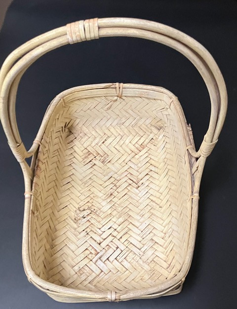 Vintage Woven Yellow Wicker Basket With Handle.