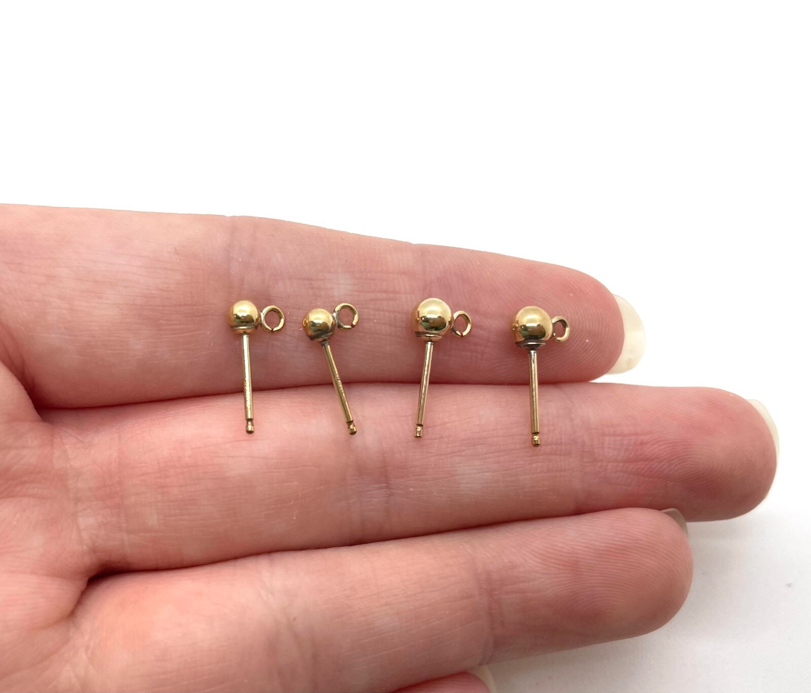 14k Gold Filled Bead Earring Post with Ring, 3mm & 4mm, 2 pcs, Jewelry Findings