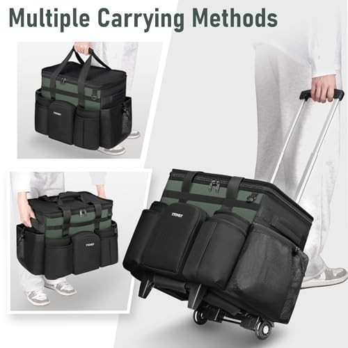 Cleaning Caddy with Wheels, Extra Large Rolling Cleaning Caddy Bag Black Green