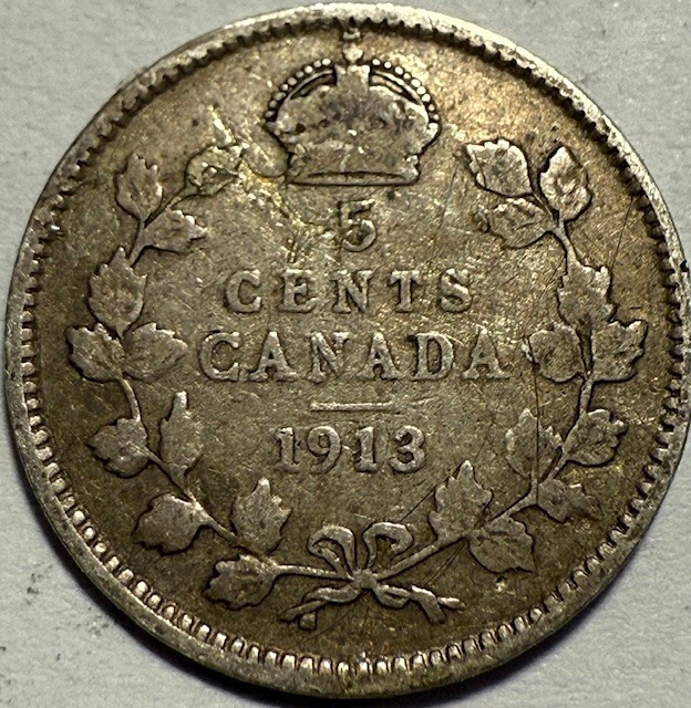 CANADA - George V - 5 Cents 1913 - Km-22 - Tiny .925 Silver Coin - FREE USA S&H!