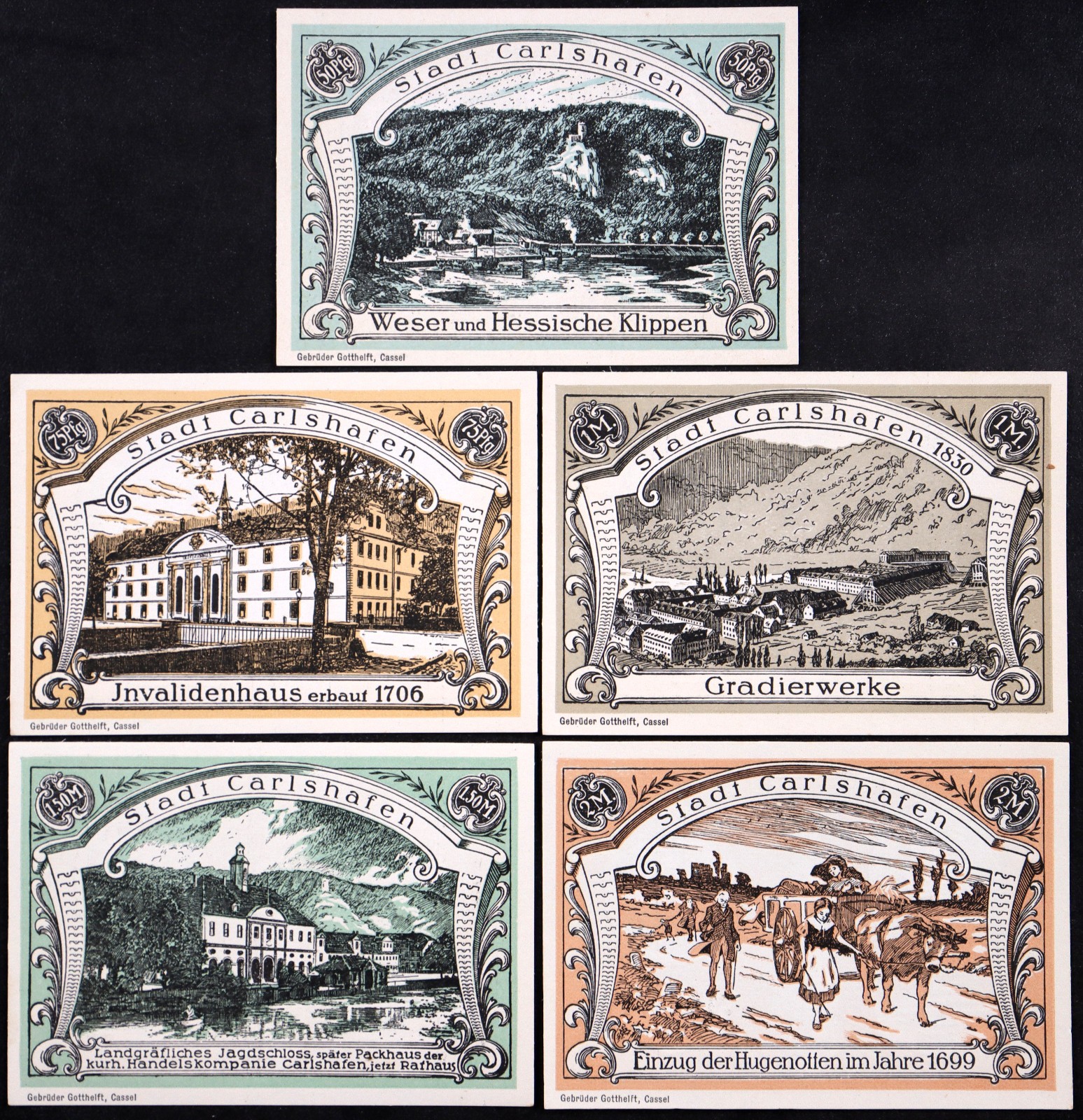 CARLSHAFEN / BAD KARLSHAFEN 1921 "Huguenots" Complete Series Notgeld Germany