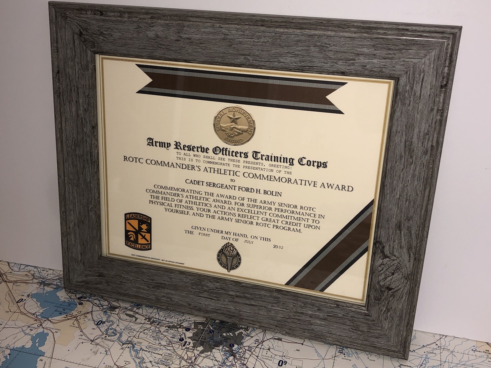 ARMY R.O.T.C. / COMMANDER'S ATHLETIC COMMEMORATIVE AWARD CERTIFICATE