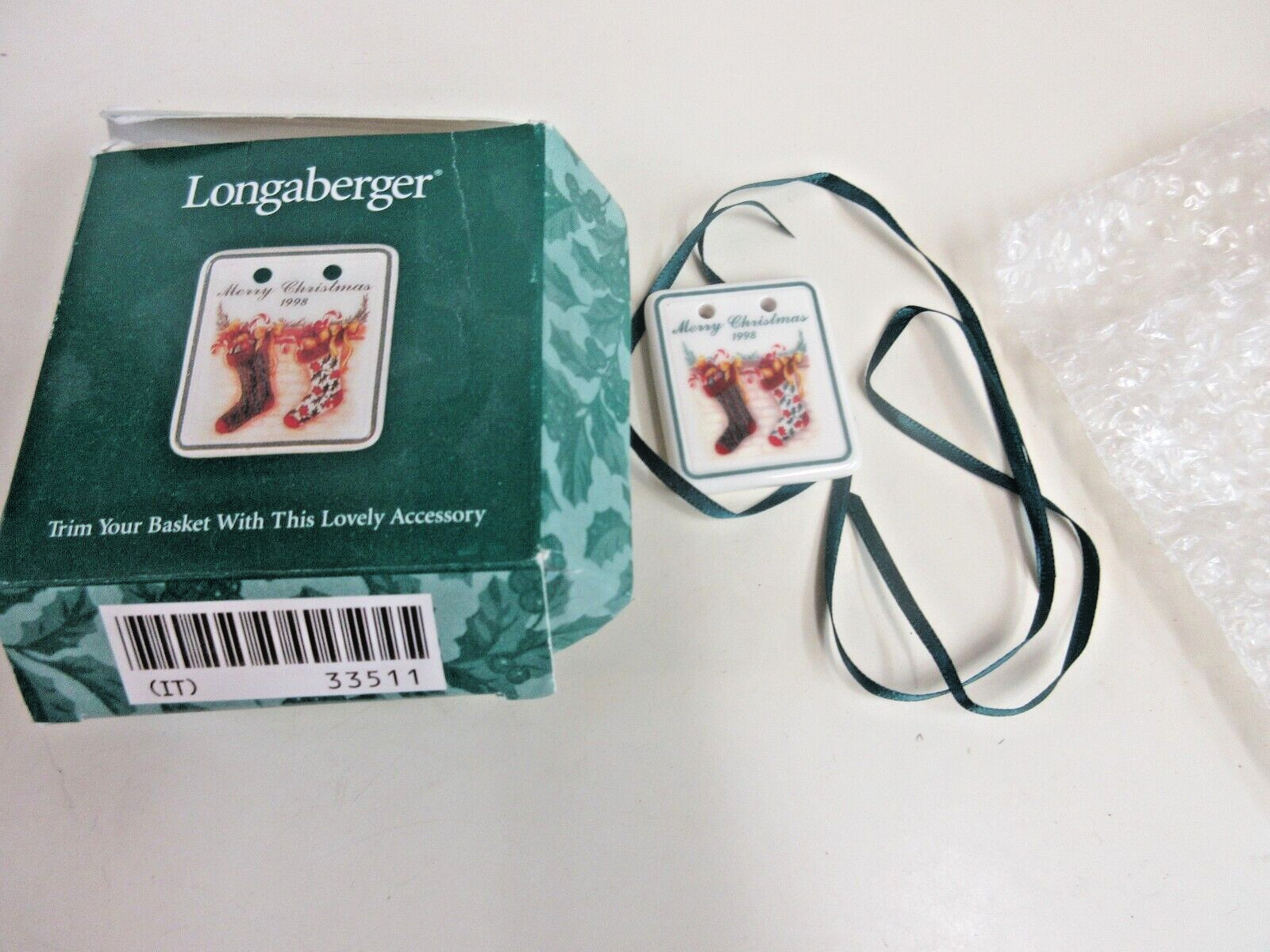 Longaberger 1998 Pottery Christmas Basket Tie On Stockings #33511 NEW