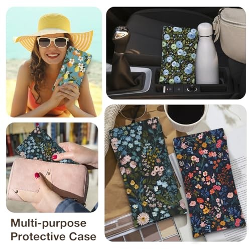 Eyeglass Cases Pack,Boho Floral Pattern Sunglasses Case,PU Leather Soft 4 Blue