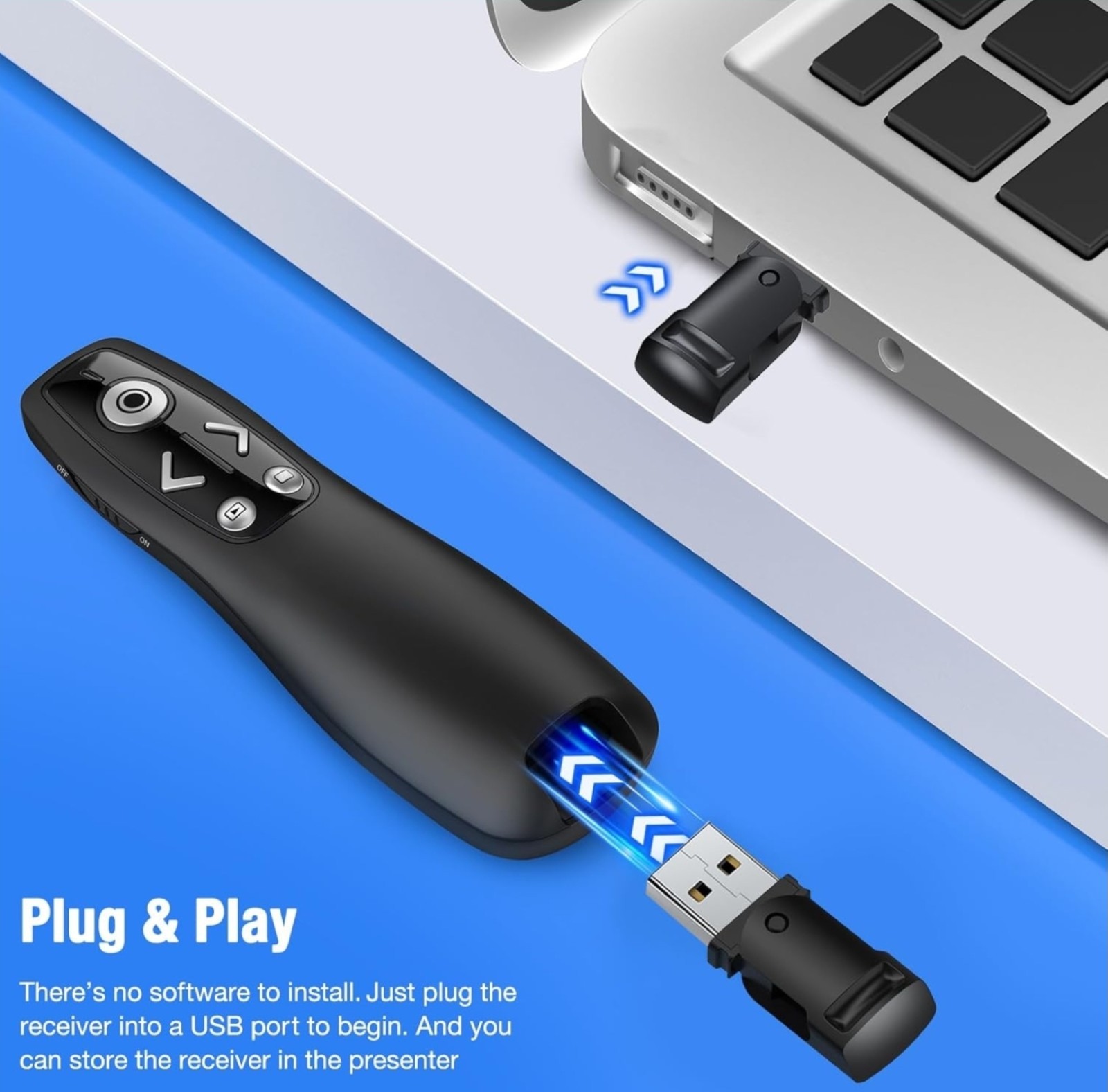 Presentation Clicker Wireless Presenter Remote PowerPoint Volume Control USB
