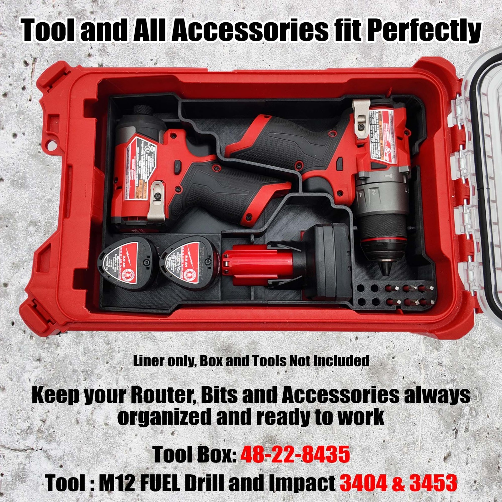 Milwaukee M12 Drill & Impact Organizer Insert for Packout Compact (3404 & 3453)