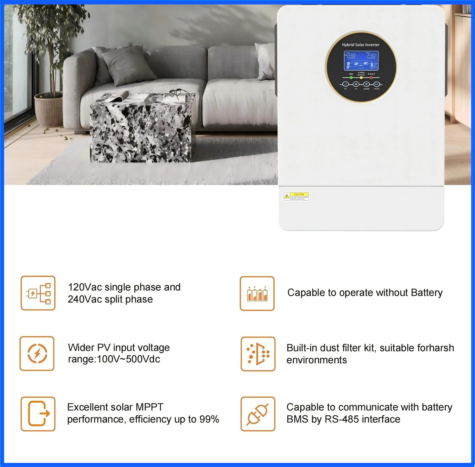 ECGSOLAX 6200W Solar Hybrid Inverter 48V DC-120V/220V AC Split Phase Off-Grid