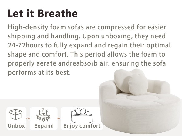 Round Sofa Bed with Memory Foam Sectional Couches for Living Room, Cloud Couch
