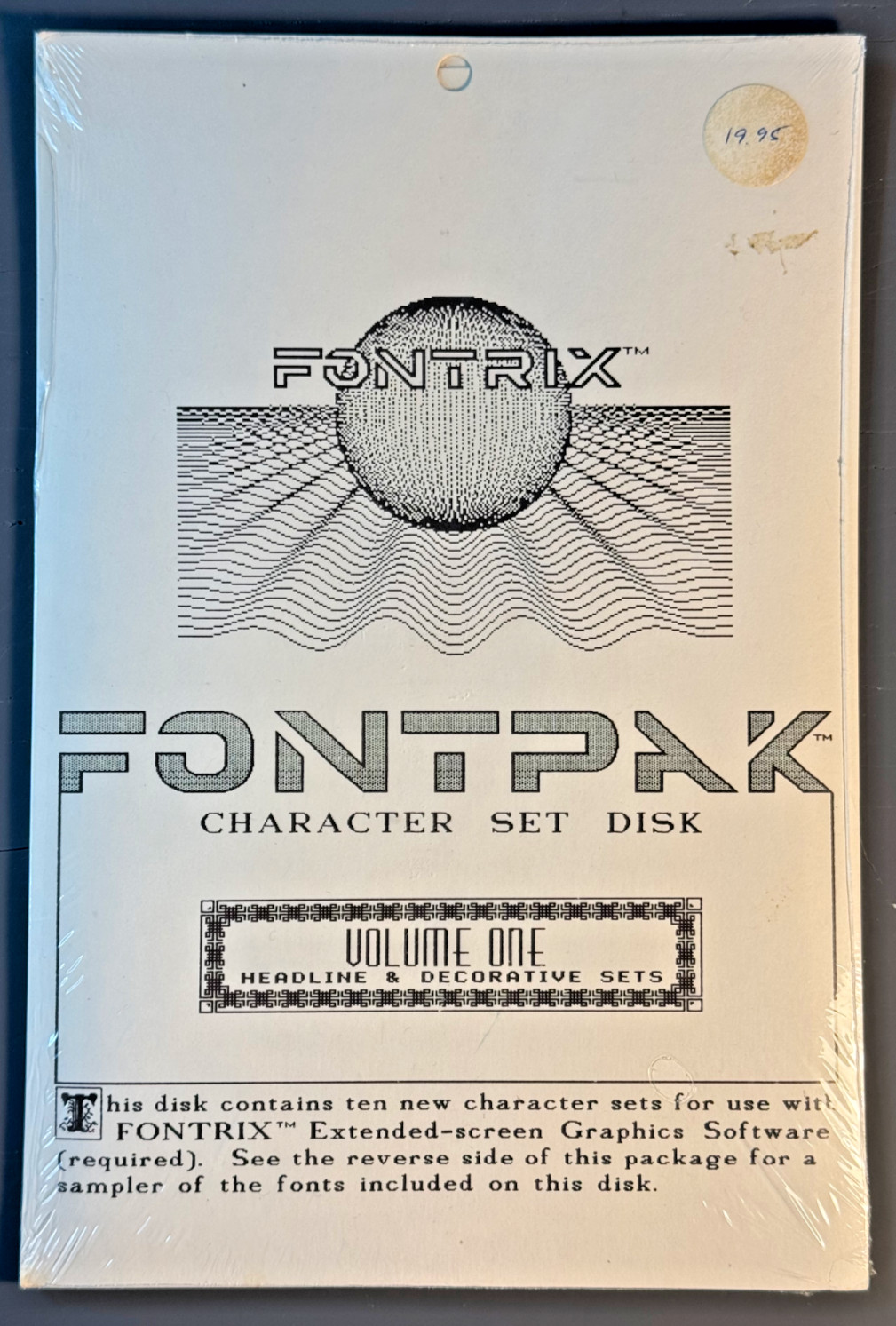 Sealed Fontrix Fontpak Volume One Character Set 5.25 Disk Data Transforms