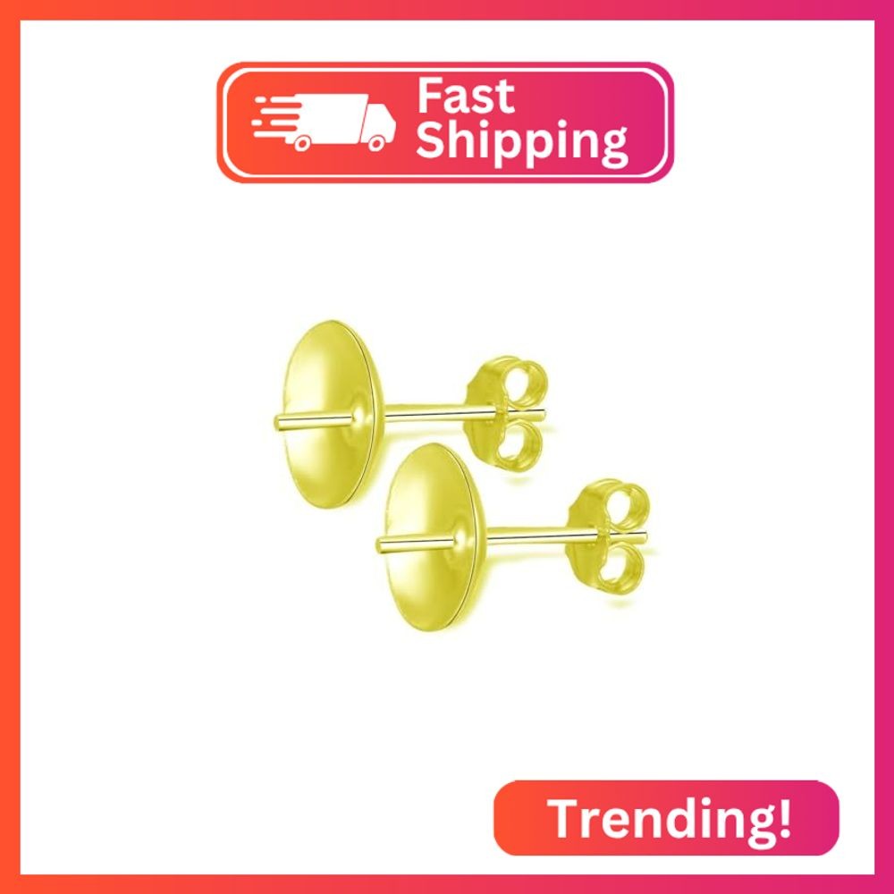 4pcs Adabele Real Gold Plated Sterling Silver 8mm Cup Earring Posts Backs