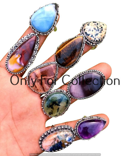 Perhnite & Mix Gemstone 925 Sterling Silver Plated Rings Lot Winter Jewelry