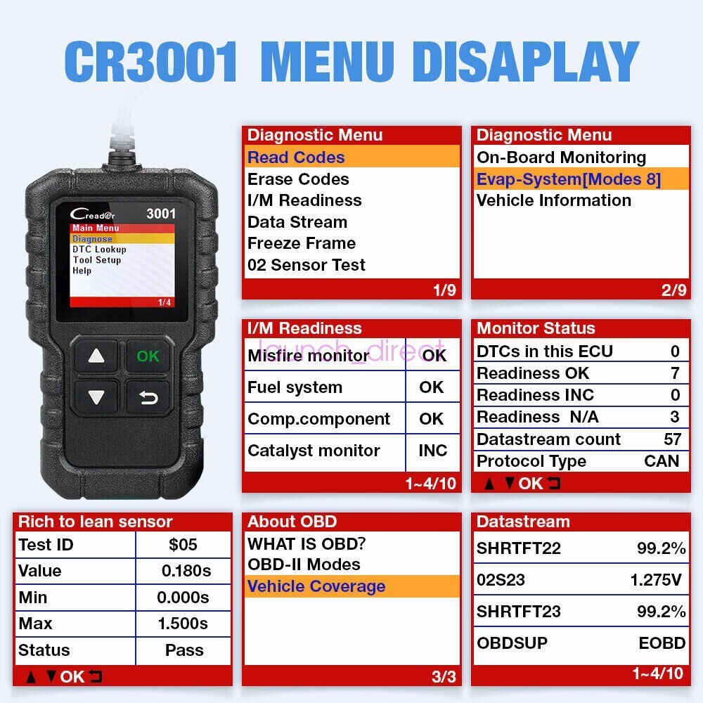 LAUNCH CR3001 OBD2 Scanner Code Reader Check Engine Light Auto Diagnostic Tool**