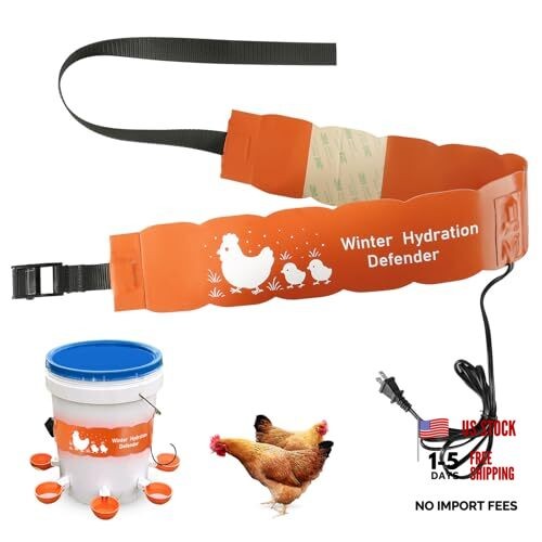 Thermostat Chicken Waterer Heater, Thermo Bucket Belt Heated Strap for 2-5Gal