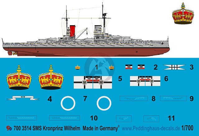 Peddinghaus 1/700 SMS Kronprinz Wilhelm German Battleship WWI Markings 3514