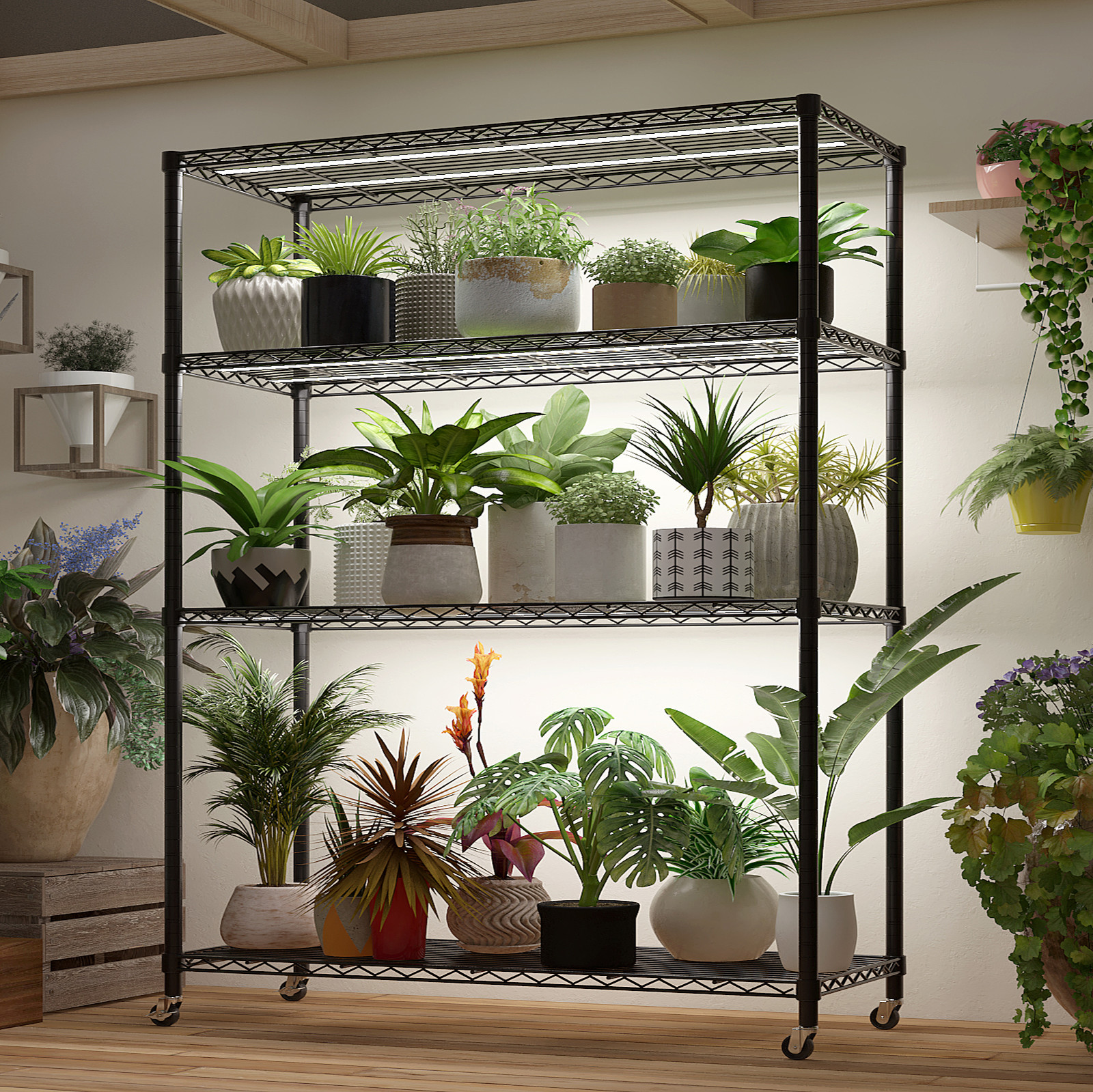 65"H Wire Rolling Shelving Unit on Wheels Adjustable Storage Rolling Wire Rack