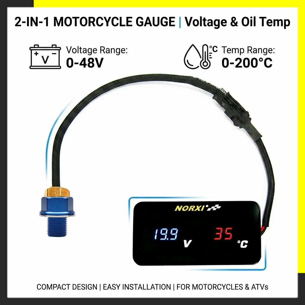 NORXI Motorcycle oil temperature 0-200℃ voltage 0-48V  digital 2 in 1 instrument