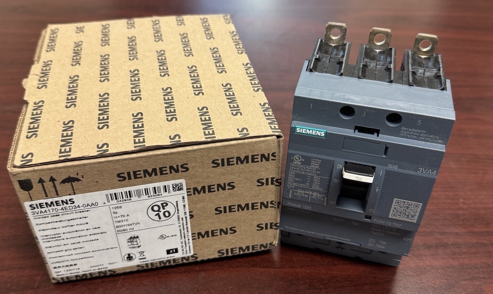 3VA4170-4ED34-0AA0 3 Pole 70Amps 480V Bolt-On Brand New ITE/Siemens Breaker