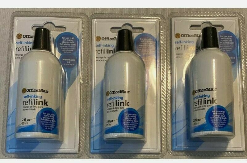 Lot Of 3 Refill Ink 2oz ea bottle Water Based For Self Inking Stamps Office Max