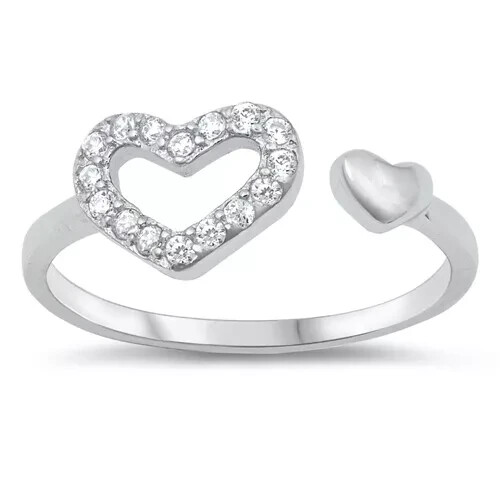 Hearts Toe Ring Simulated Cubic Zirconia Adjustable 925 Sterling Silver