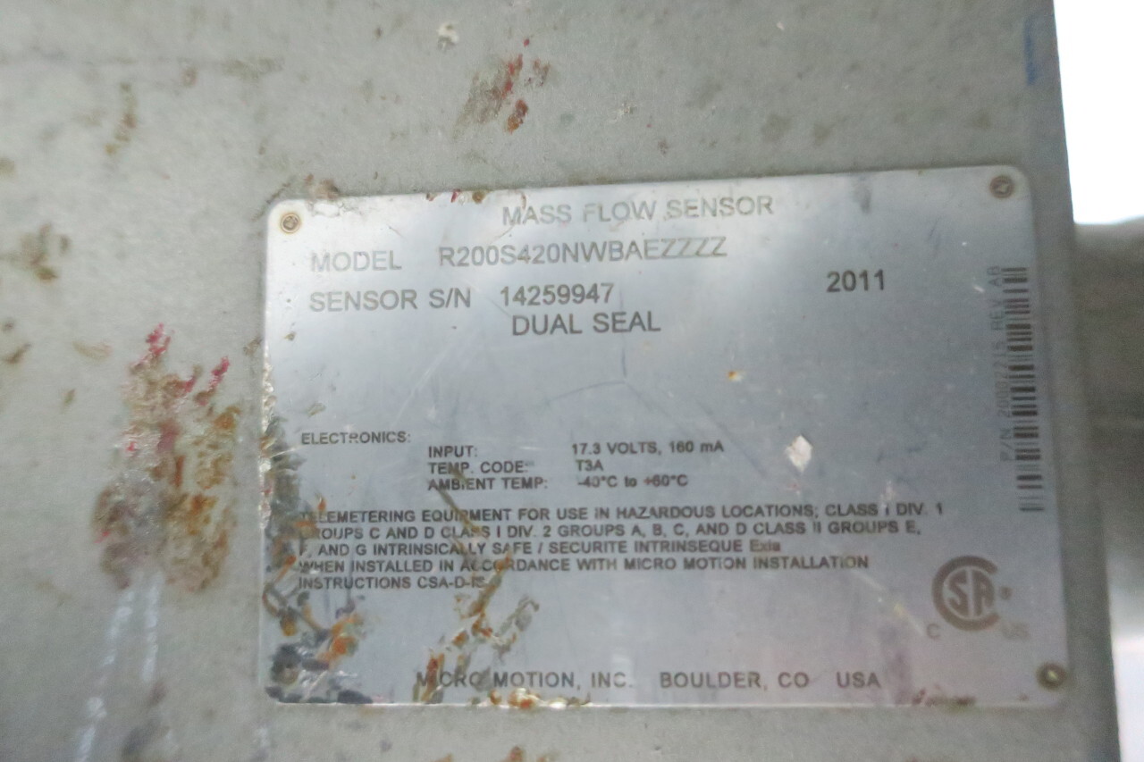 Micro Motion R200S420NWBAEZZZZ Mass Flow Sensor