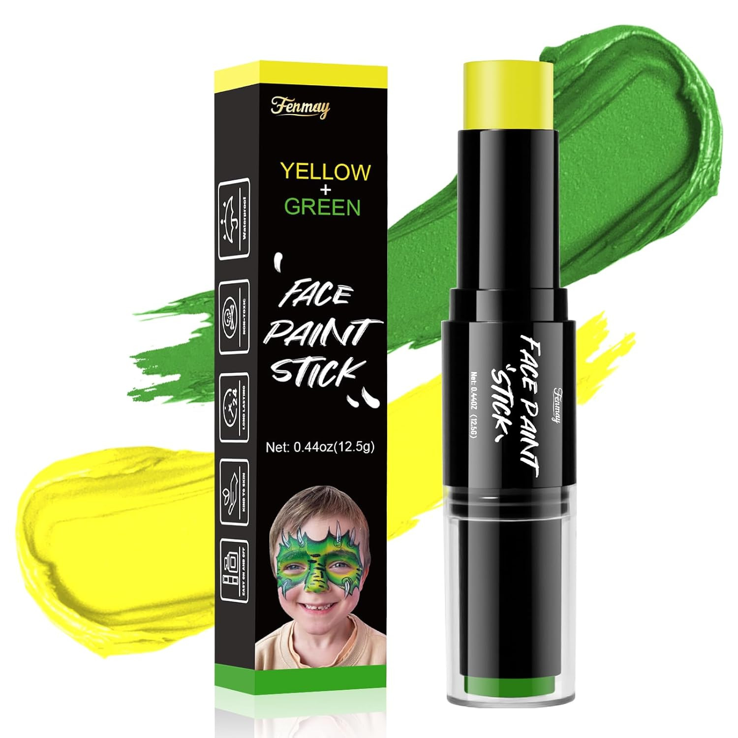 Dual-Ended Face Body Paint Stick Cream-Blendable for Halloween GREEN+YELLOW