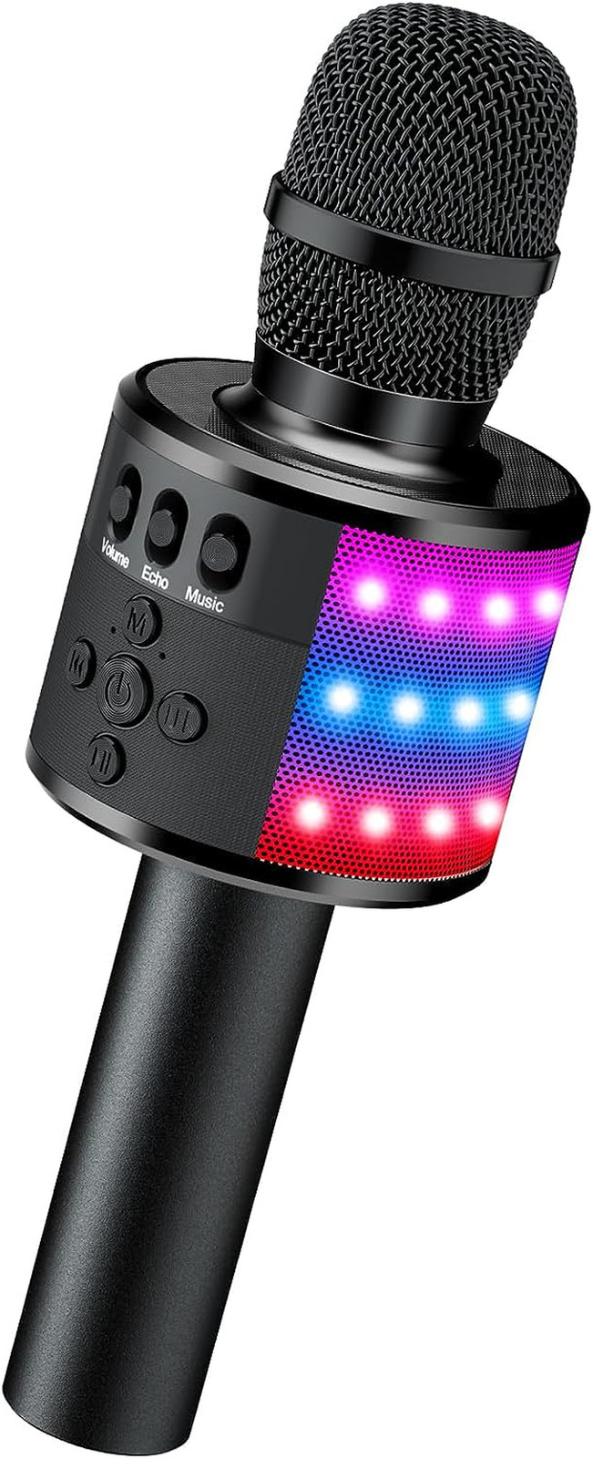 Microfono De Karaoke Bluetooth Luces Disco Efecto Eco Portatil Para Niños Negro