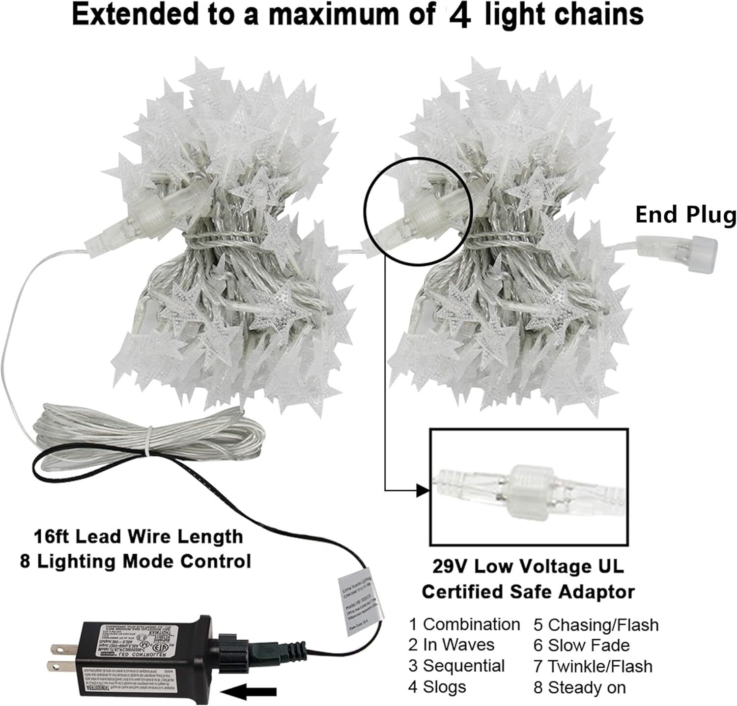 100LED Star String Lights,33FT Plug in Fairy String Lights Waterproof for Indoor