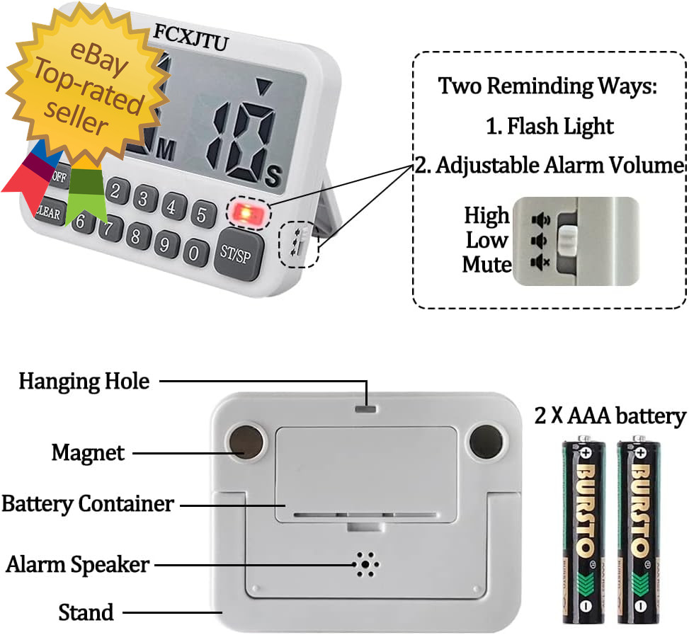 Digital Kitchen Timer, Large Display Countdown/Up Timer with Digits Directly Inp