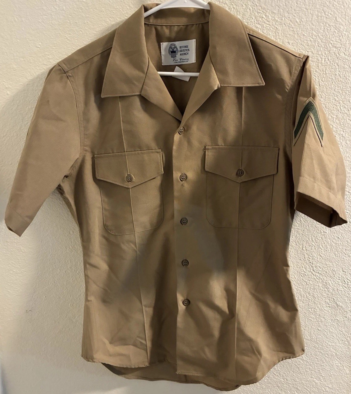 USMC Mens Khaki Short Sleeve Shirt Private First Class Sz 15 1/2