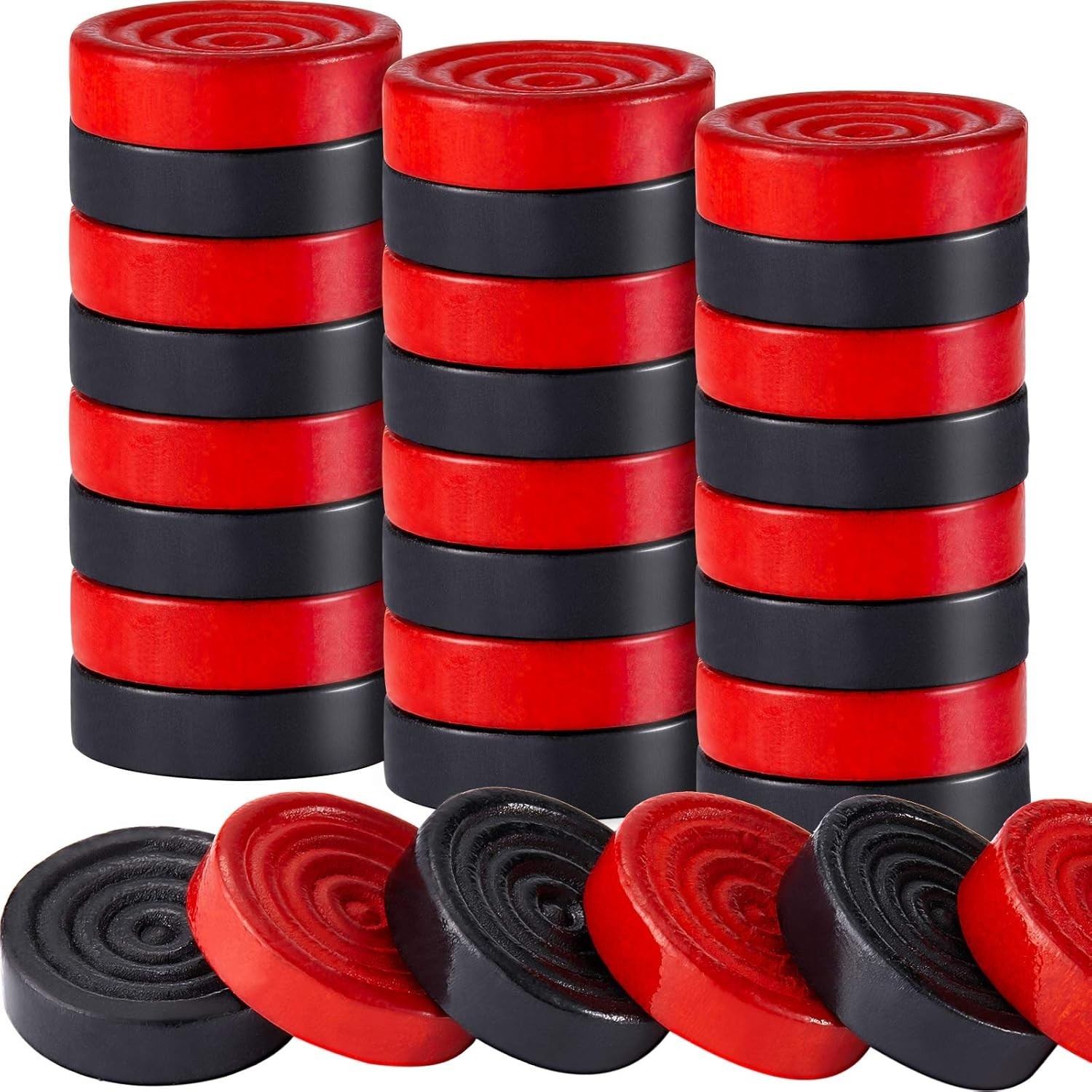 72 Pcs Wooden Checkers Pieces with Stackable Ridge in Drawstring Storage Pouch