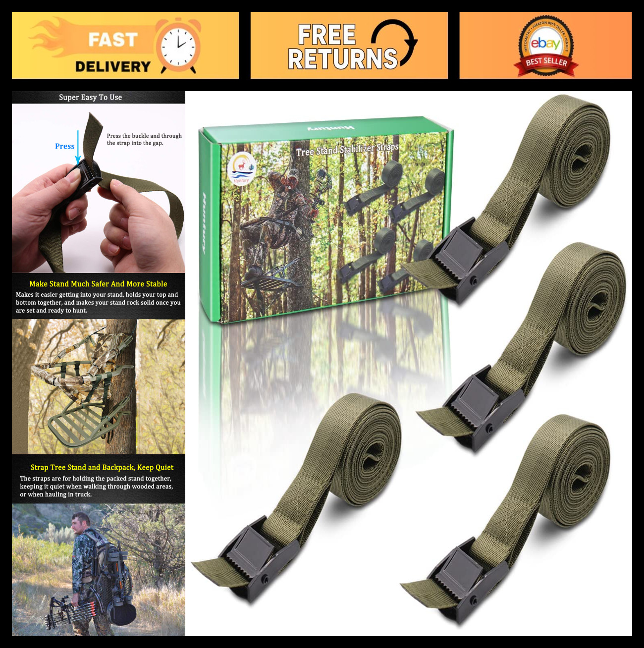 4Pcs Tree Stand Stabilizer Straps - Hunting Gear, Climbing Stand Accessories, Ut