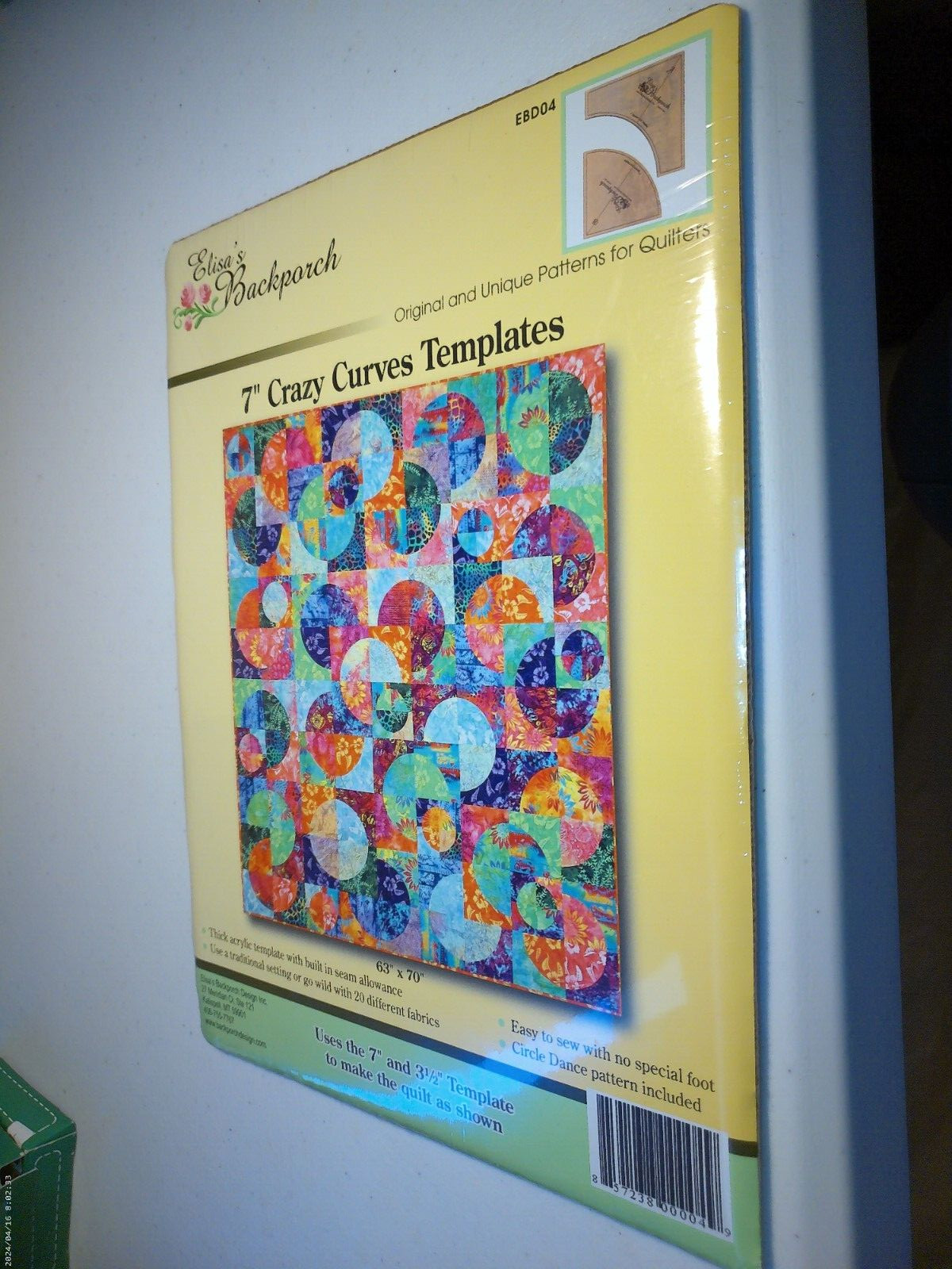 #EBD04 ELISA'S BACKPORCH 7" CRAZY CURVES ACRYLIC QUILT TEMPLATES