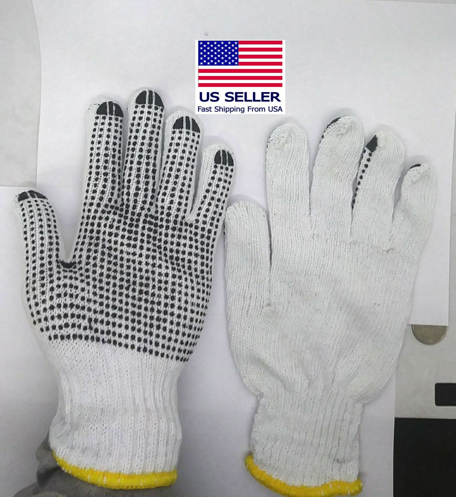 Men's Black Single Dot Work Gloves Industrial Grade  White Cotton