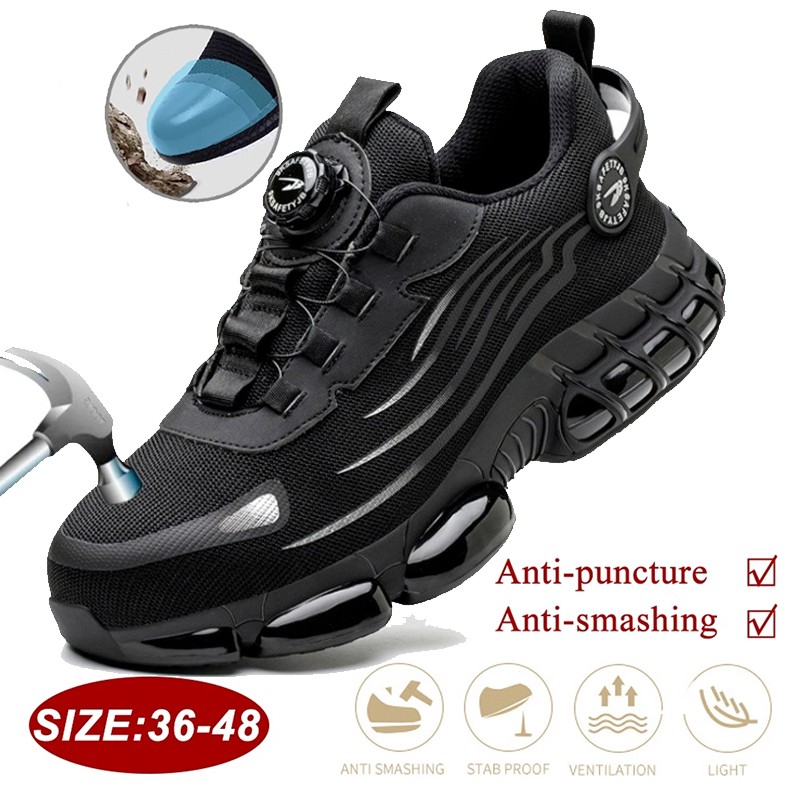 Work Safety Shoes Steel Toe Cap Men Boots Rotating Buckle Breathable Lightweight