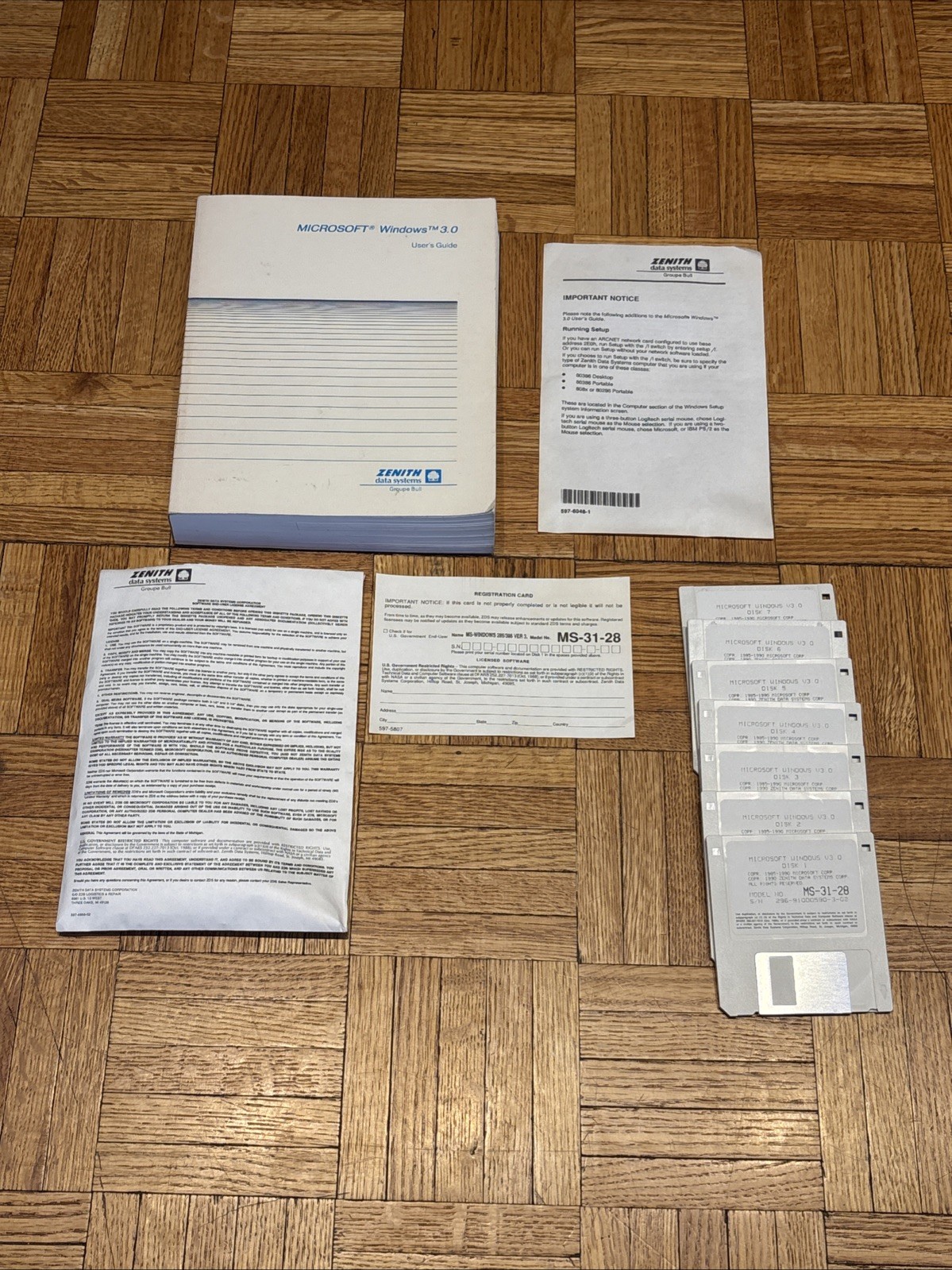 Vintage Zenith Microsoft MS-DOS 3.0 Operating System 3.5 Floppy Disks & Manual