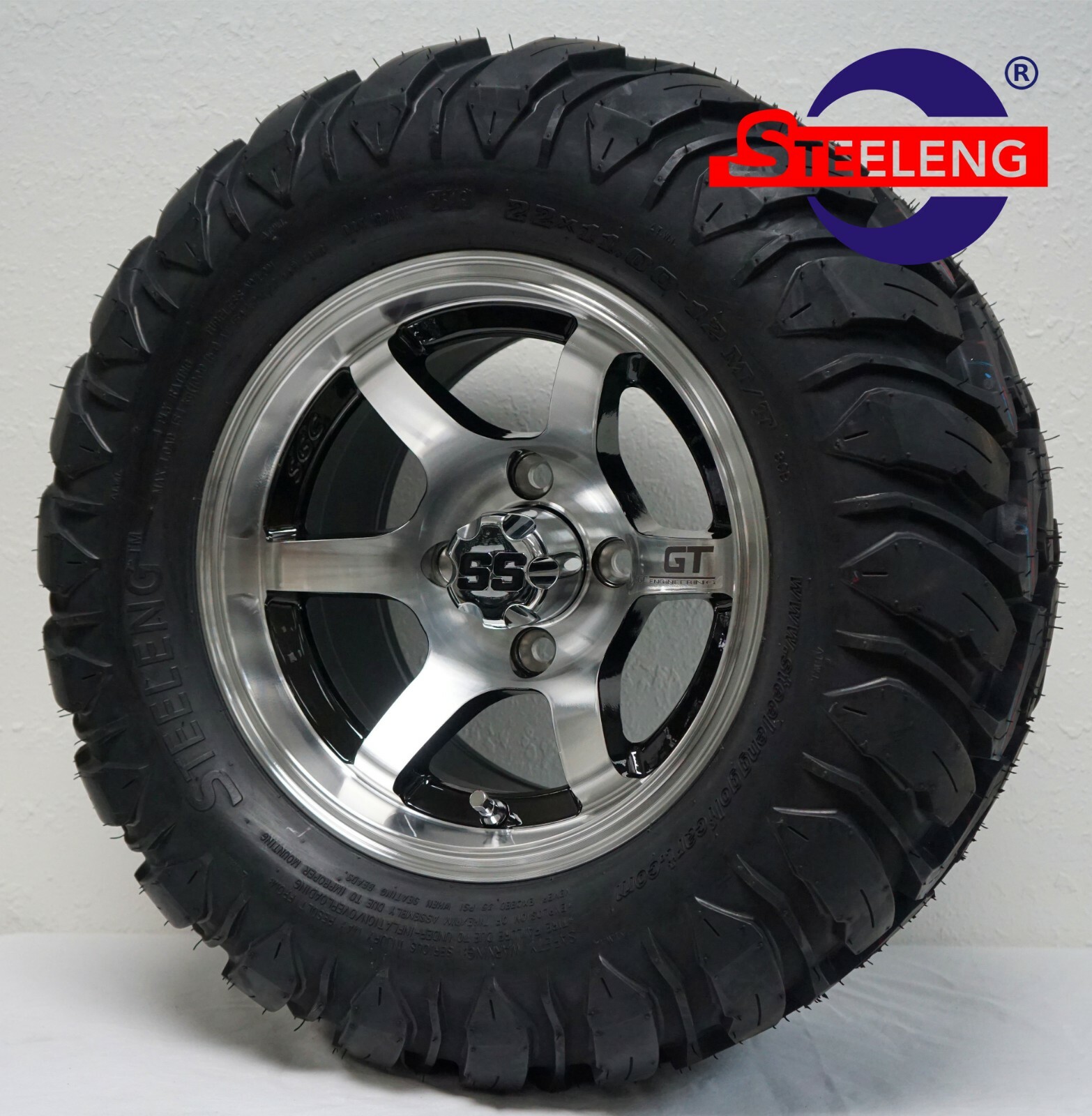 GOLF CART 12" Machined 'GT' WHEELS and 22"x11"-12" AT/MT TIRES (4) EXCLUSIVE