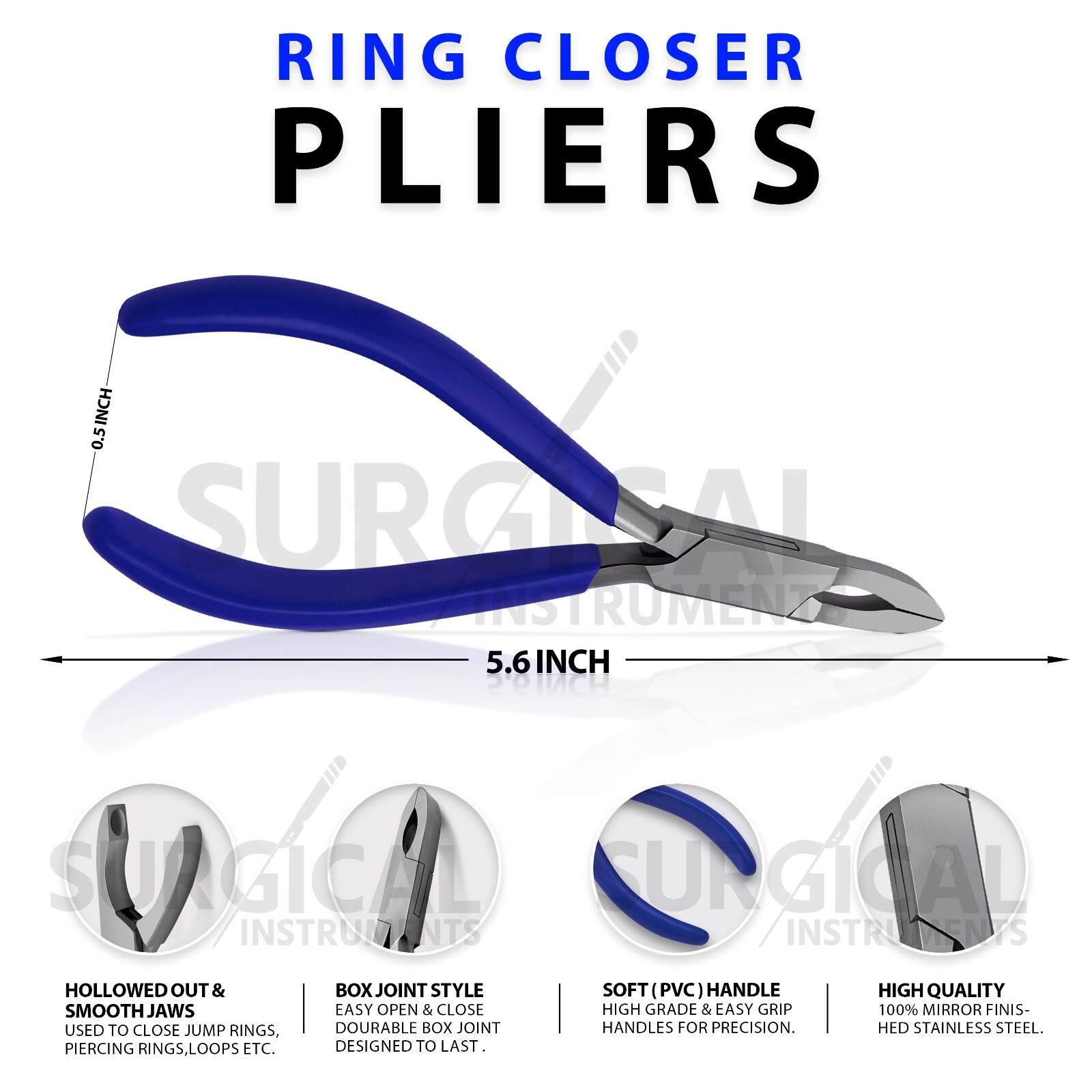6" Ring Closing Pliers (Blue) Body Piercing Tool Instruments Stainless German Gr
