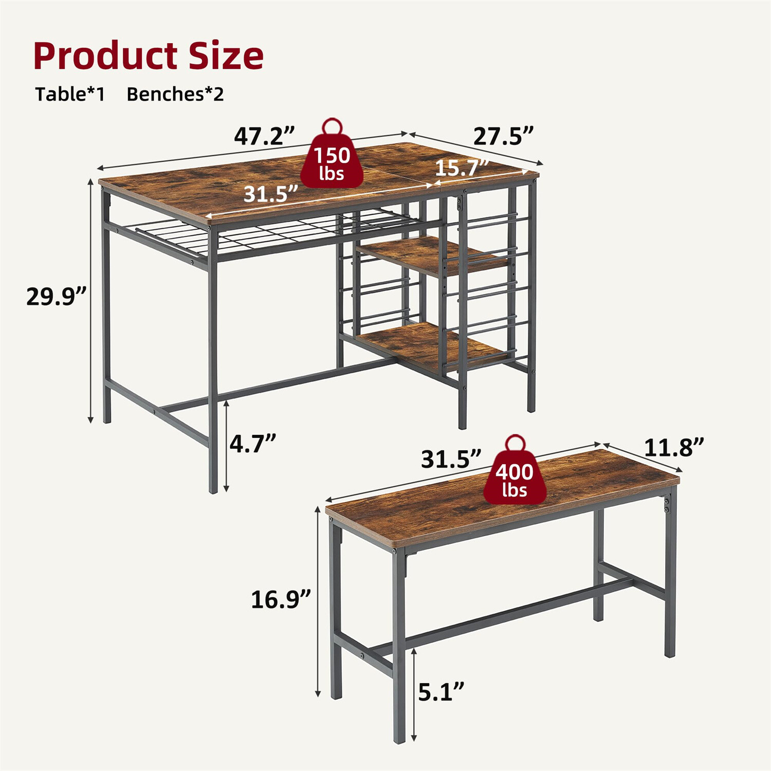 Dining Table Set with Wine Rack for 4 Kitchen Table Set for 4 with 2 Benches