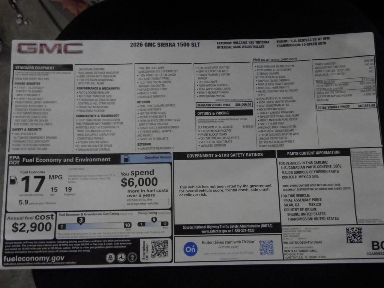 2026 Sierra 1500 SLT 5.3L Upper Air Shutter