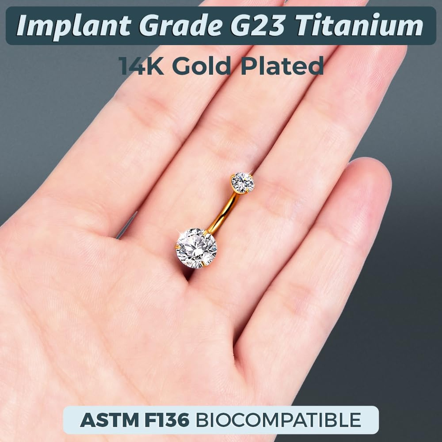Internally Threaded Belly Button Ring G23 Implant Grade Titanium with Grade A...