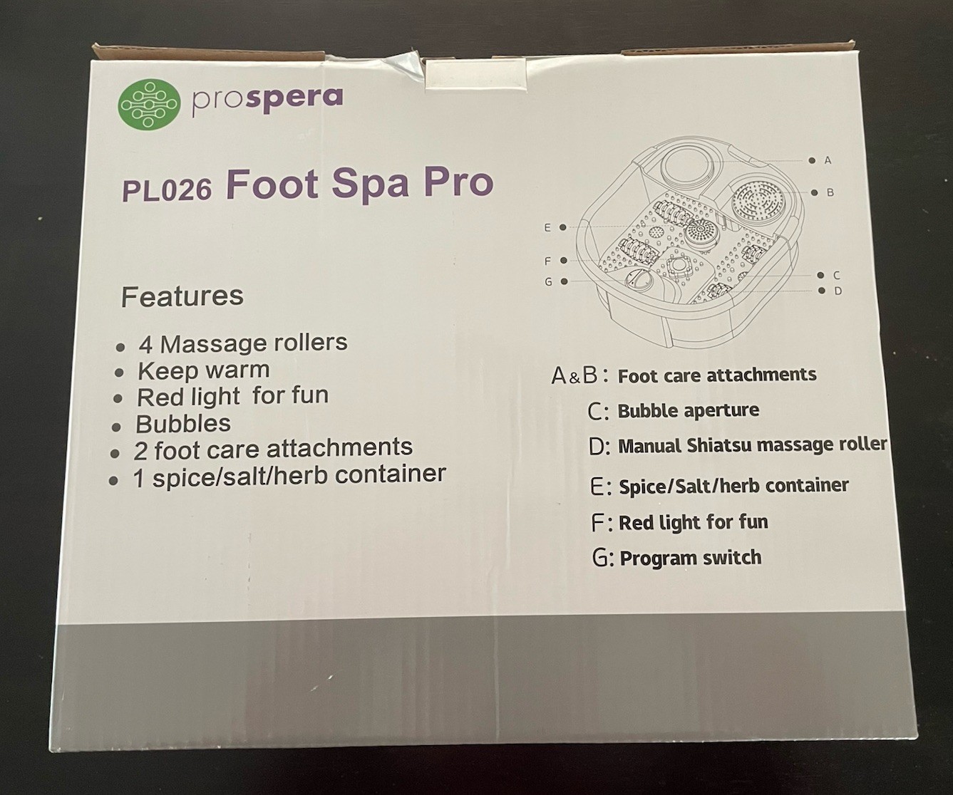 Prospera PL026 Foot Spa Pro with Massage Rollers, Bubbles, Red Light