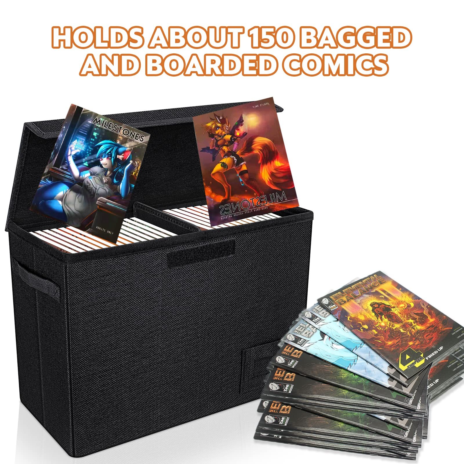 2-Pack Comic Book Storage Boxes, Collapsible Comics Book Case with Dividers a