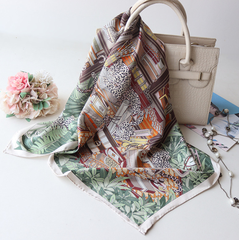 100%Twill Silk 35'' Square Scarf Bandanna Women Neckerchief Wrap bookshelf Print