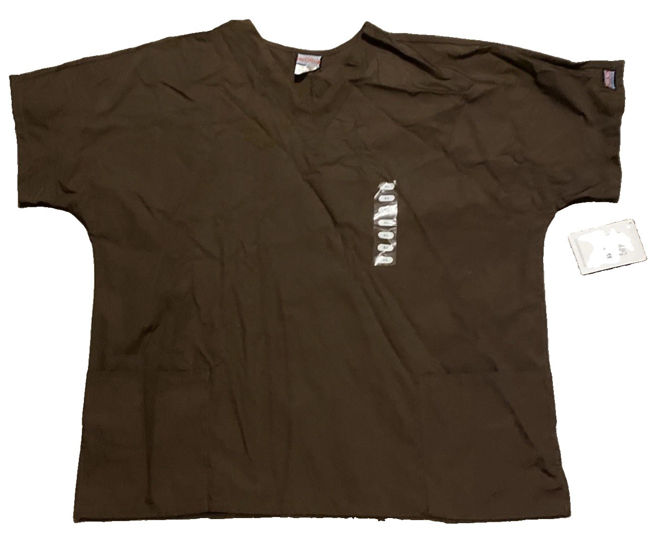 Cherokee Scrub Top Sz XL Brown S/S Pro Flexibles Stretch 2 Pockets V-Neck P2p 27