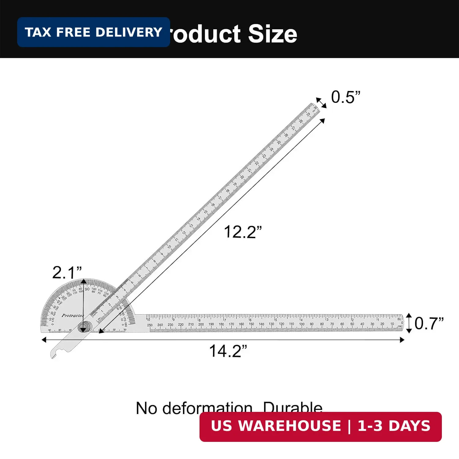 Stainless Steel Angle Protractor -180° Two Arm Ruler Adjustable Finder Angle Pro