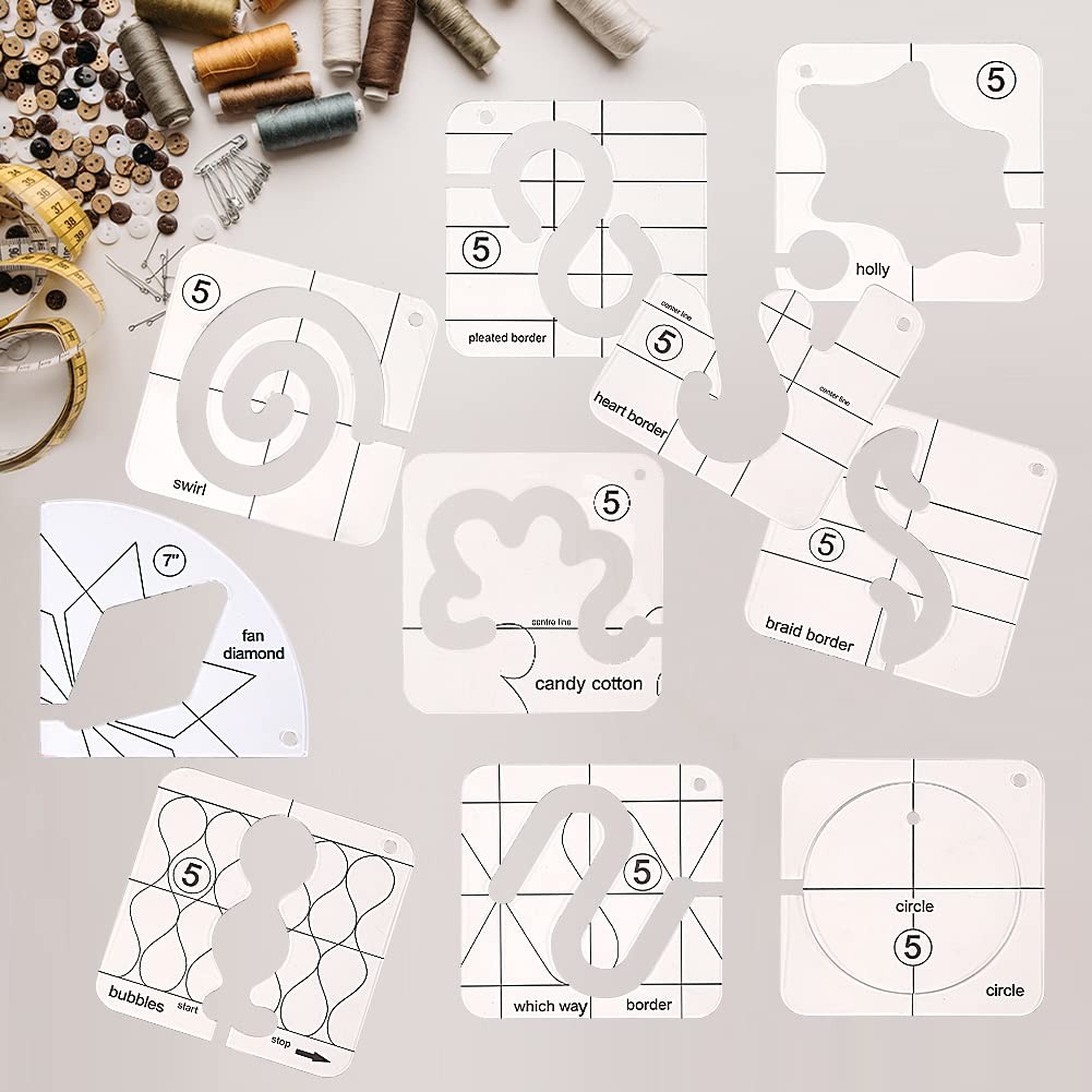 14 PCs Free Motion Quilting Template Set Includes 11 Templates Small