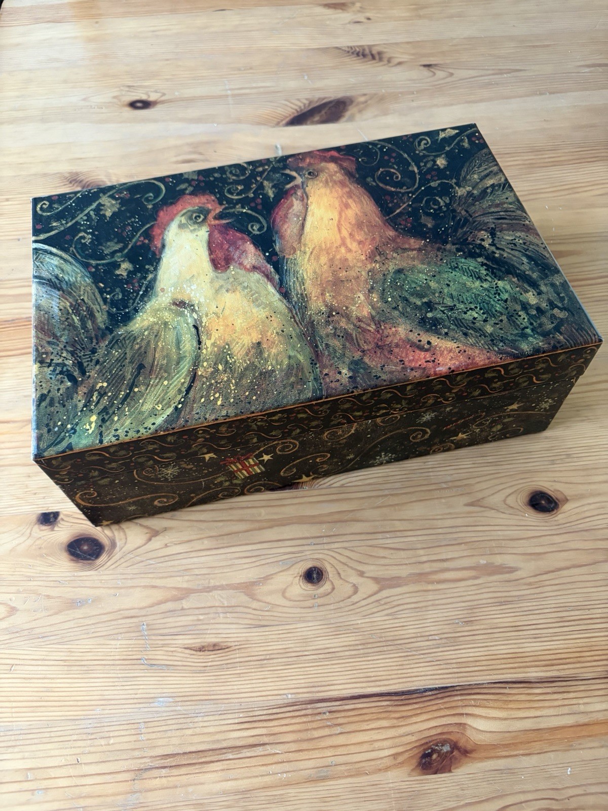 Bobs Primitive Boxes Rooster Holiday Susan Winget 8” X 12” X 4”