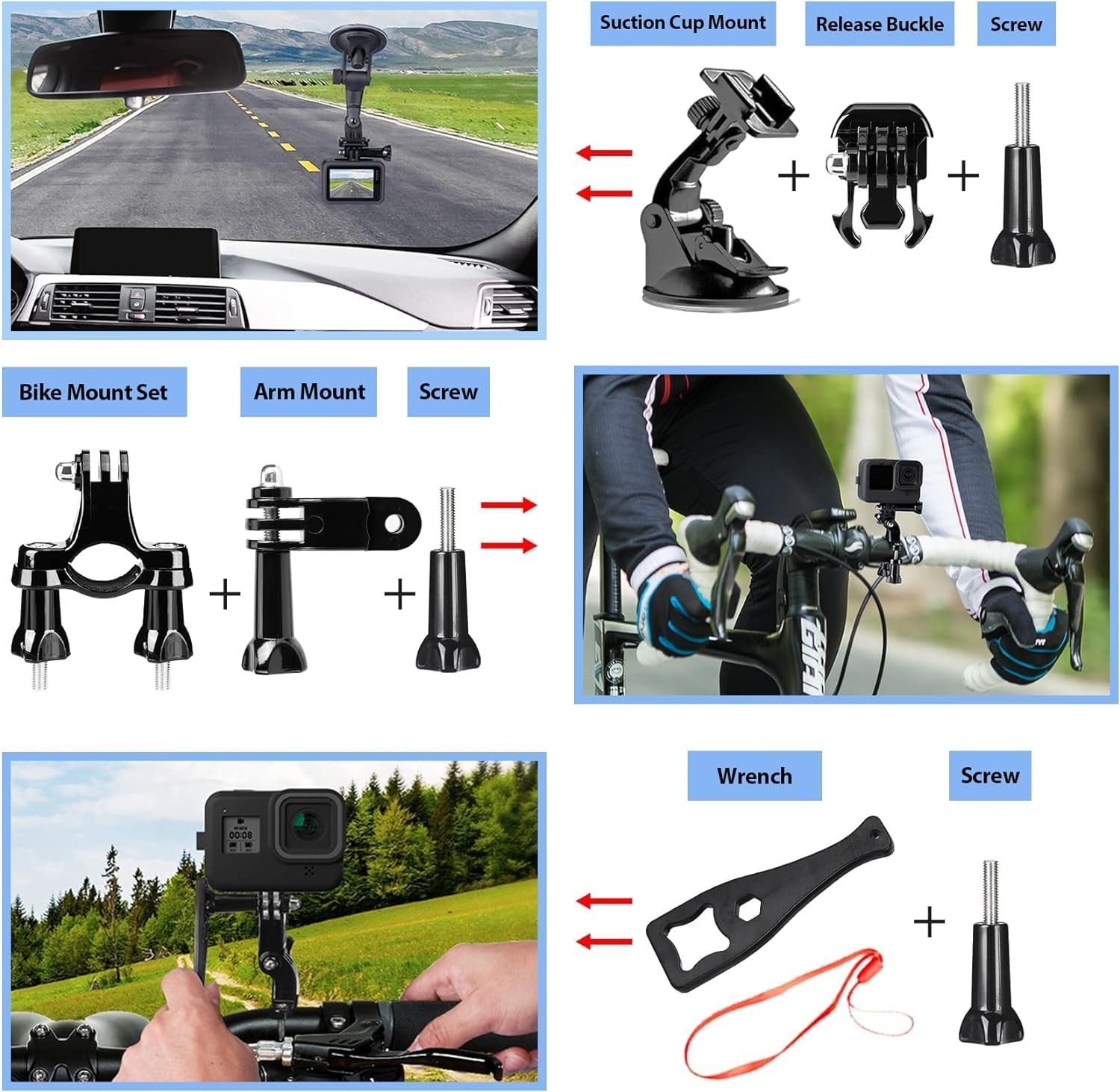Action Camera Accessory Kit Waterproof Housing Straps