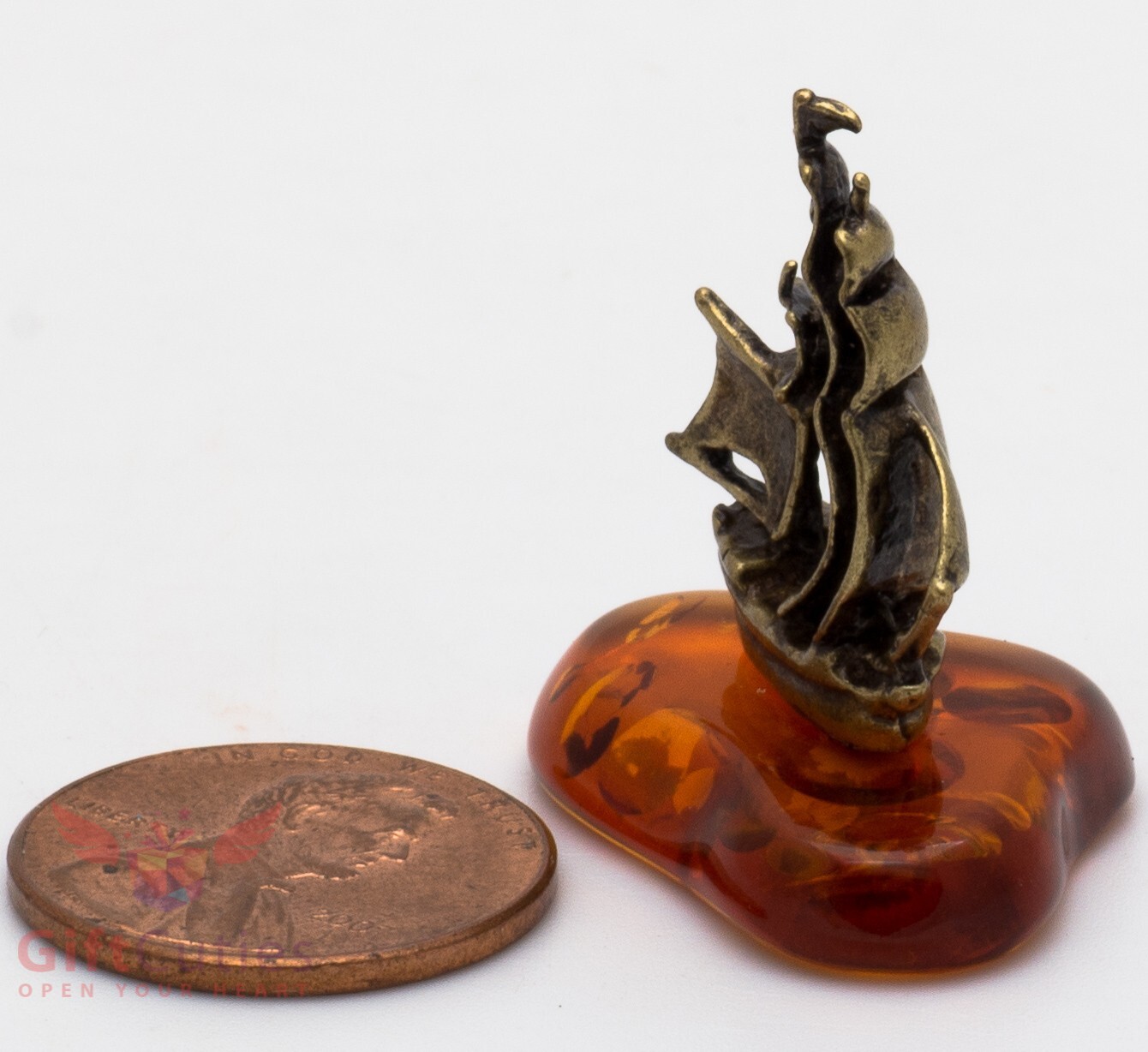 Solid Brass Amber Figurine Caravel Frigate Ship Ironwork