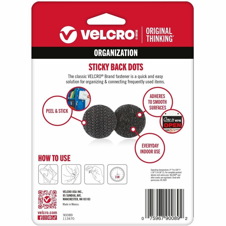 for Velcro 90089 Sticky-back Hook & Loop Dot Fasteners, 5/8", Black, 75/pack